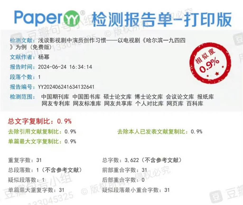 中國女星「3622字論文」查重率低於1%遭質疑！網諷：大學生期末？