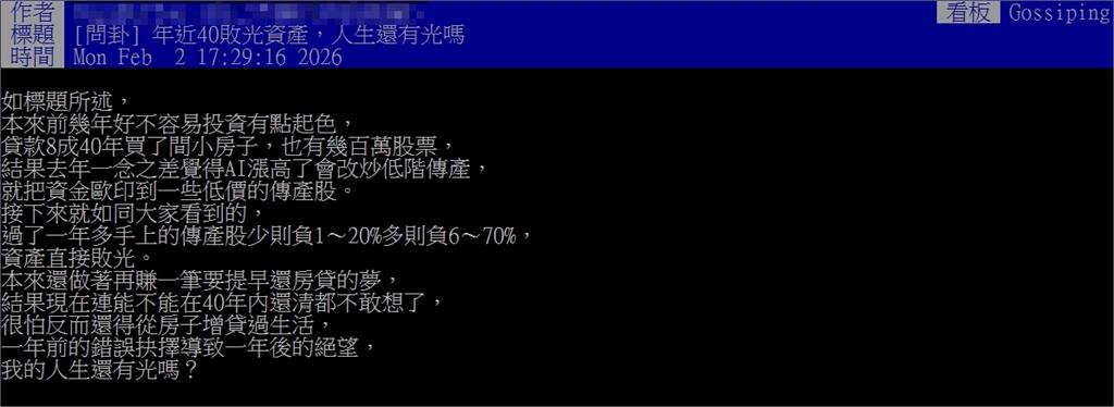 靠股市賺百萬買房!他一因素「All in傳產股」1年後慘遭滑鐵盧
