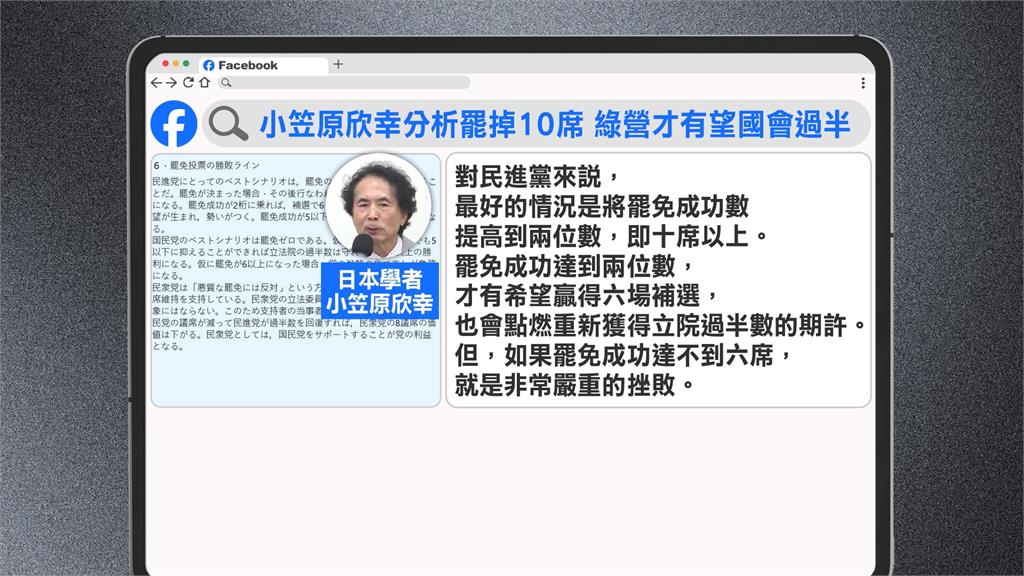 小笠原欣幸估罷10席綠營才能過半 郭正亮預言葉元之翻盤 被酸「反指標體質」
