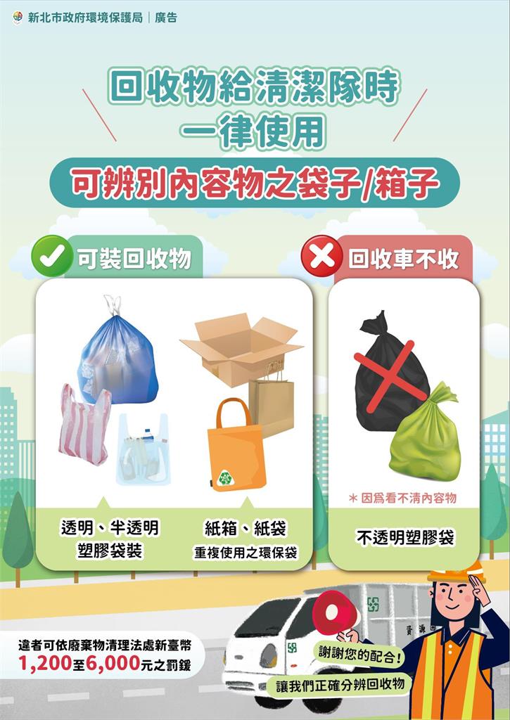 獨！新北4月起實施　七大類回收要用透明可辨識袋子獨立回收