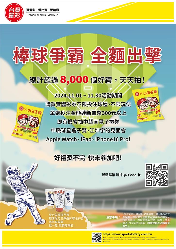台灣運彩挺中華 棒球12強全面出擊 超過8,000獎項等你拿