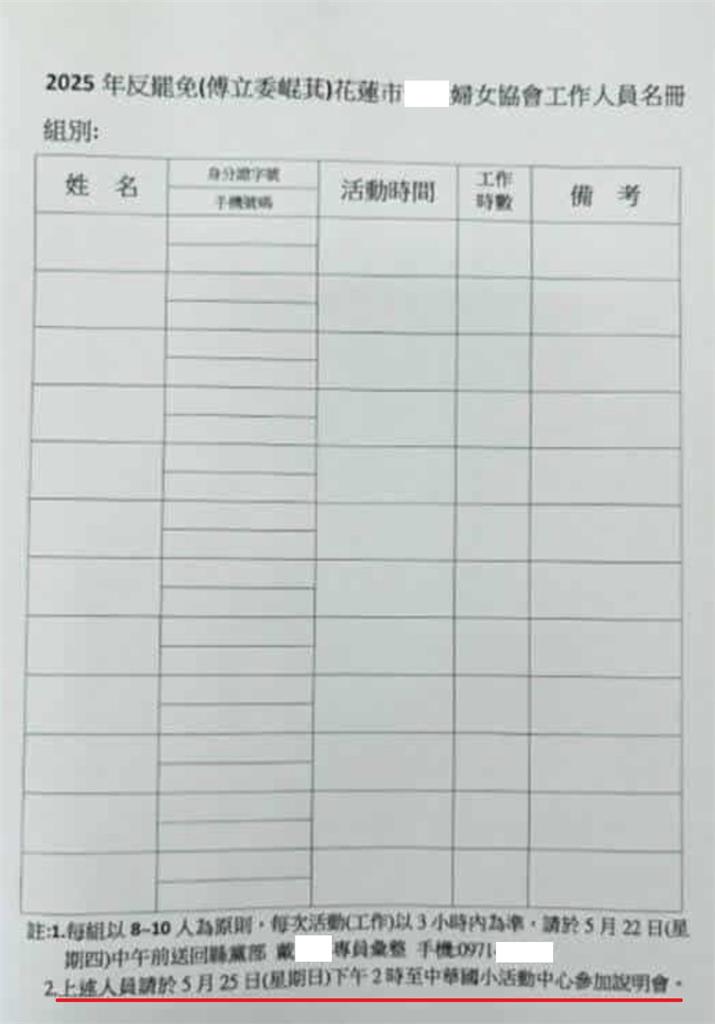 傅崐萁急了? 傳花蓮某婦女協會收反罷工作人員名冊