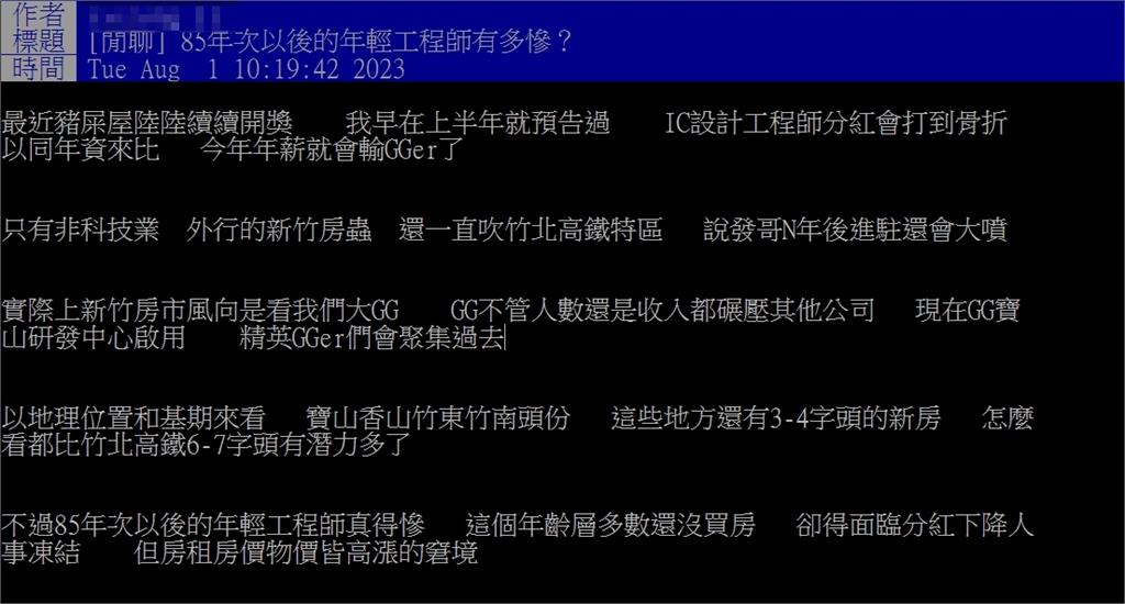 新竹房價飆升!他嘆「8年級工程師超慘」薪資又縮水 一句話吐心聲