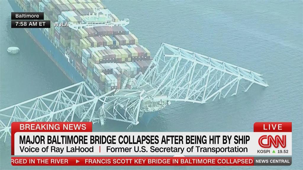 疑機械故障造成偏離航道　貨輪撞斷巴爾的摩大橋