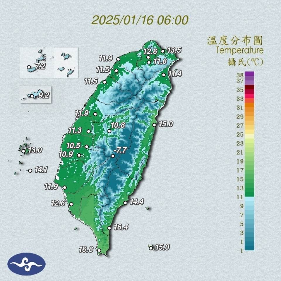 全台凍番薯「最低-7.7度」冷爆！鄭明典1圖揭「冷氣團威力」：早起蠻辛苦