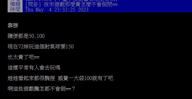 見企鵝妹射氣球1局150元　他驚「這麼貴怎不會倒？」鄉民曝暗黑內幕