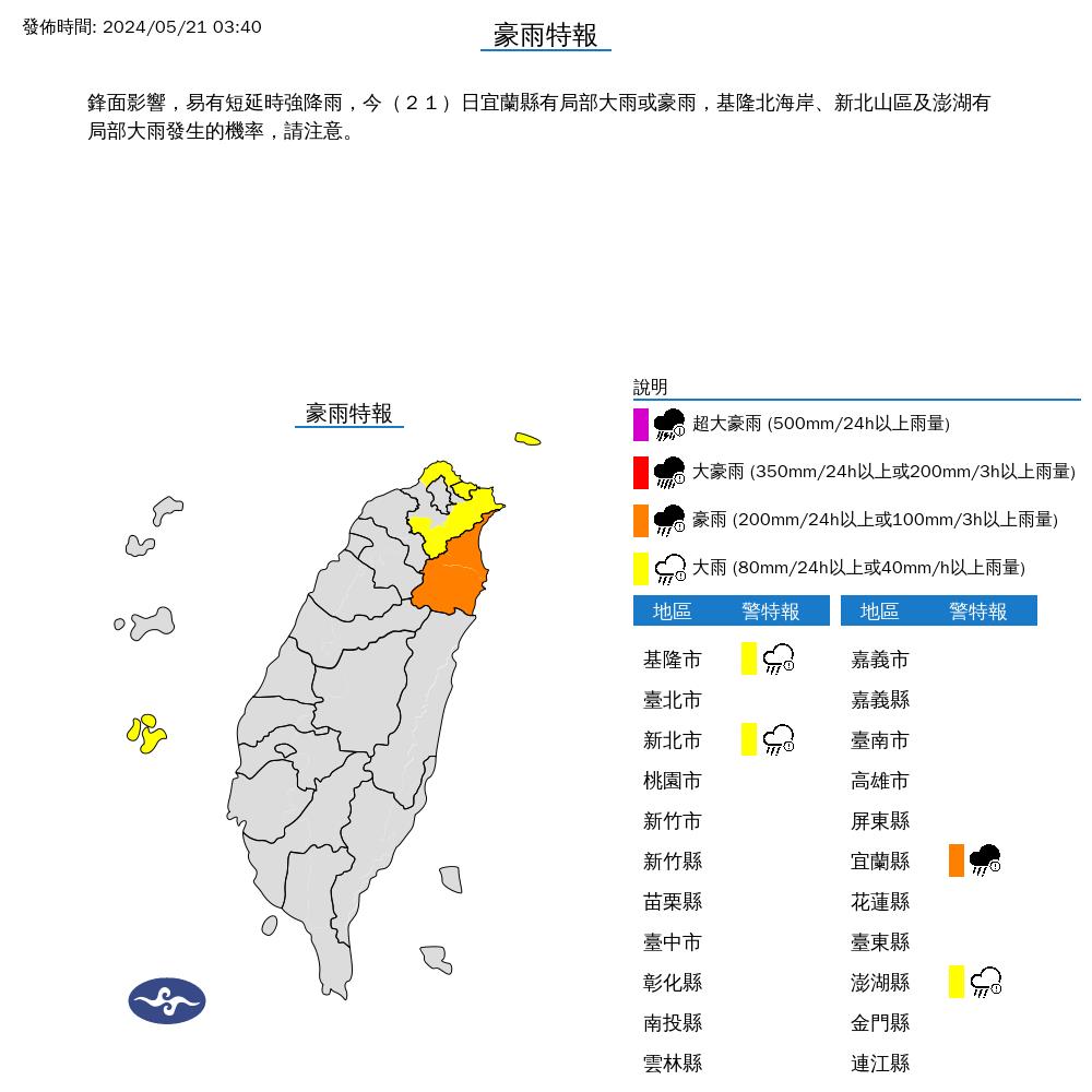 快新聞／鋒面影響！4縣市豪大雨特報　最新警戒範圍曝光