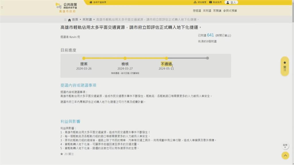 高雄輕軌轉「地下化捷運」? 提案失敗 用 路人看法兩極
