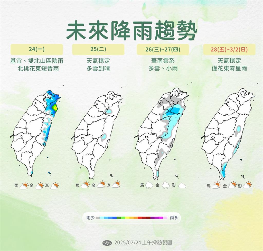 快新聞/1圖看228連假天氣 氣象署揭下波變天時間