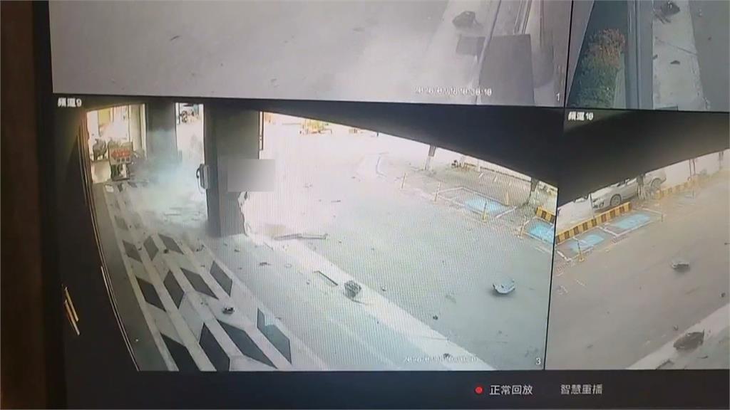 台南暴衝意外! 車輛失控"撞破大樓柱子"車頭受損