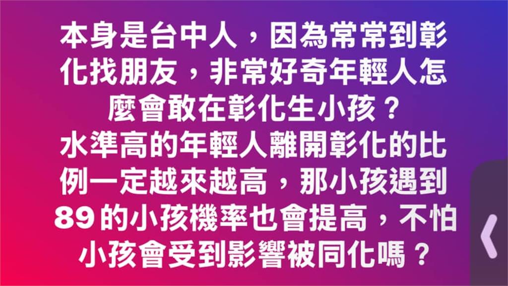 自稱台中人發「1圖」亂引戰?他曝「遇到89小孩機率↑」惹怒近千名彰化人