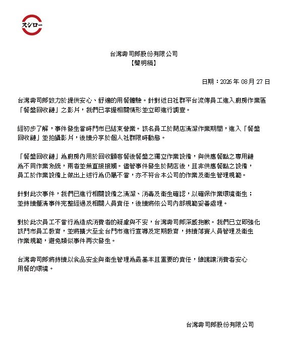 快新聞／壽司郎爆「員工在內用輸送帶爬行」　北市衛生局回應了