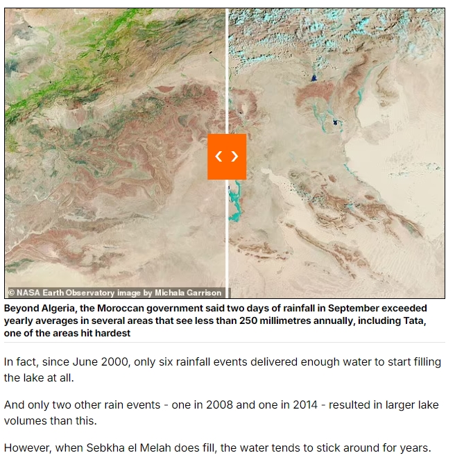 暴雨猛灌撒哈拉沙漠「炸出小湖泊」！NASA曝1個月前後對比照…超驚人