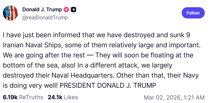 快新聞／伊朗伊斯蘭革命衛隊總部遭摧毀　川普：已擊沉9艘伊朗軍艦