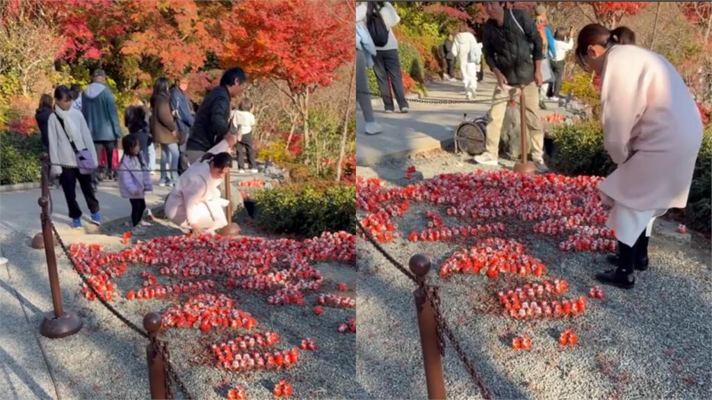中國女遊客闖大阪勝尾寺踩「TW達摩陣」!惡意破壞畫面流出…台日網友氣炸