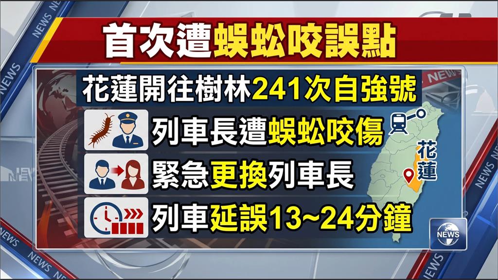 台鐵花蓮站誤點原因超奇葩！　列車長「遭20公分長蜈蚣咬傷」急送醫