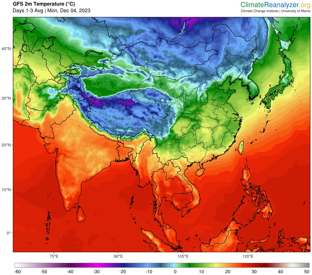 這個冬天偏暖？鄭明典PO「未來三天平均氣溫圖」台灣南方紅通通