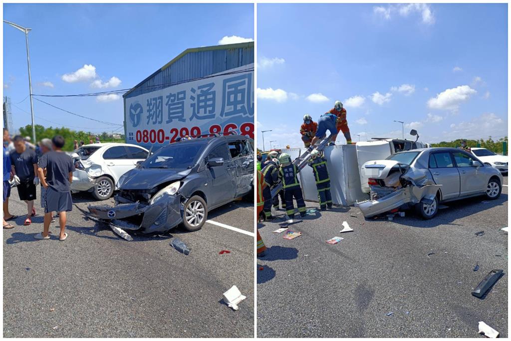快新聞/國道2號8車連環撞!小貨車側翻駕駛一度受困 後方回堵4k