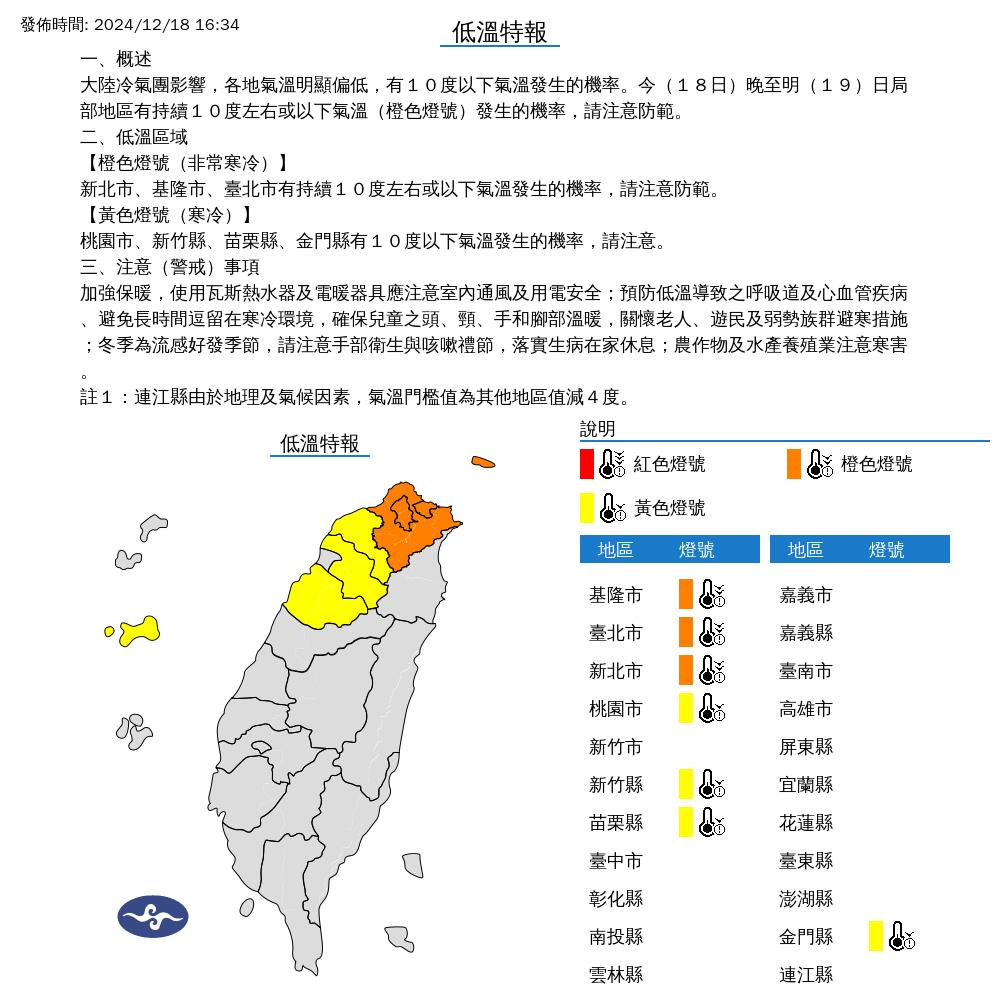 快新聞/急凍!7縣市低溫特報跌破10度 一路冷到明天晚上