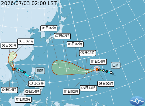 快新聞／雙颱共舞！巴威最快今晚變強颱　白天持續高溫炎熱「午後山區防雷陣雨」