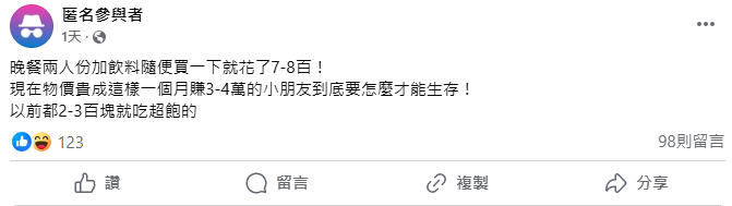 他嘆「晚餐隨便買就700元」怎麼生存?掀兩派看法:你的一餐我的一週