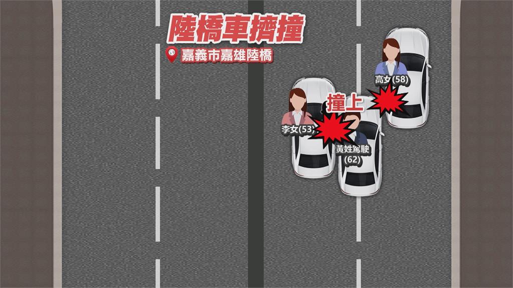 疑變換車道不慎！嘉義嘉雄陸　三車撞成「夾心餅乾」交通一度大亂