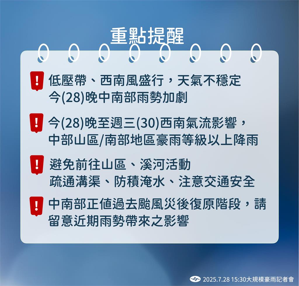 快新聞/雨彈狂炸中南部!氣象署曝竹節草最新路徑 明晚「這2區」恐達豪雨以上降雨