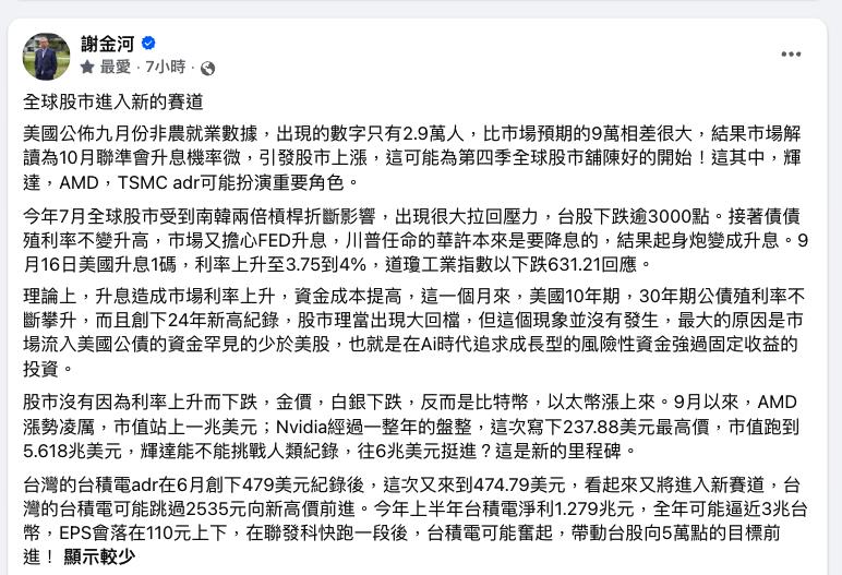 聯發科「快跑完」輪到台積電？謝金河斷言「可能奮起」：帶台股挺進5萬點