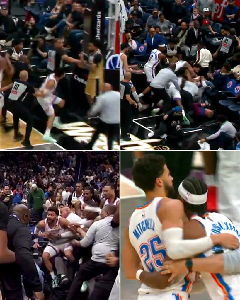 NBA(影)/球員大亂鬥打到觀眾席!雷霆巫師爆發「場邊衝突」兩人遭禁賽、3人重罰