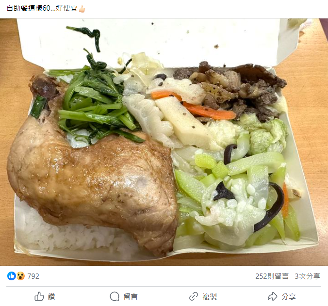 超佛便當「5菜＋大雞腿」只要60元你敢信？妹子公布店址：超便宜！