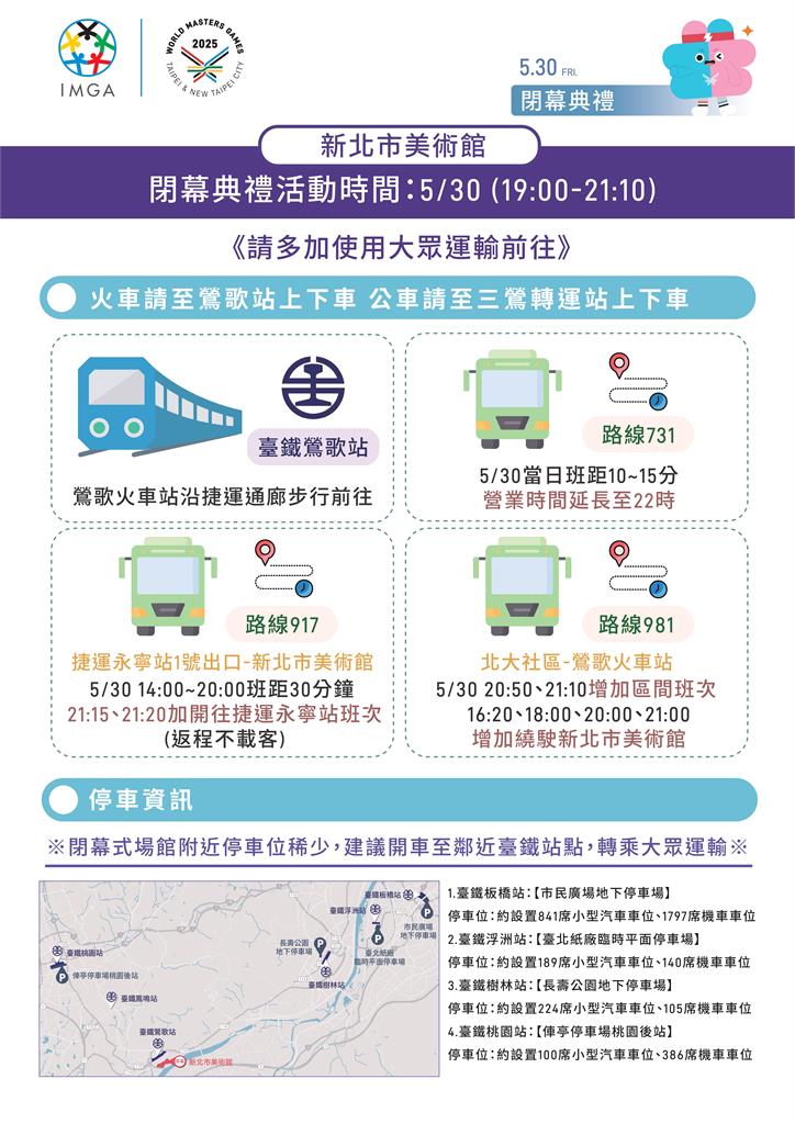 快新聞/世壯運閉幕式5/30盛大舉行 周邊道路交通管制、疏導措施一次看