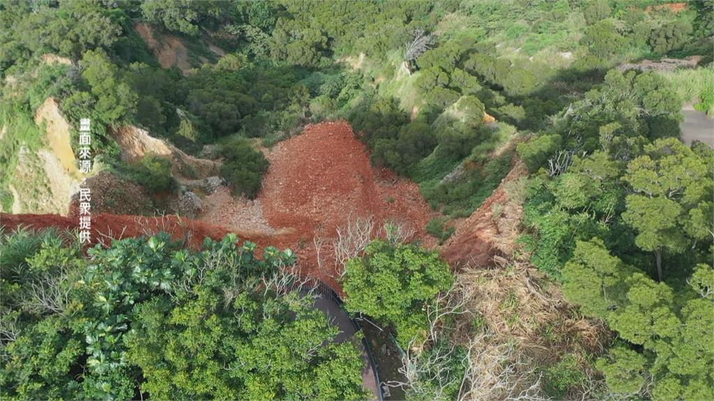 大雨沖刷「大甲鐵砧山山壁坍方」　梁柱地基被掏空！觀景台如臨深淵