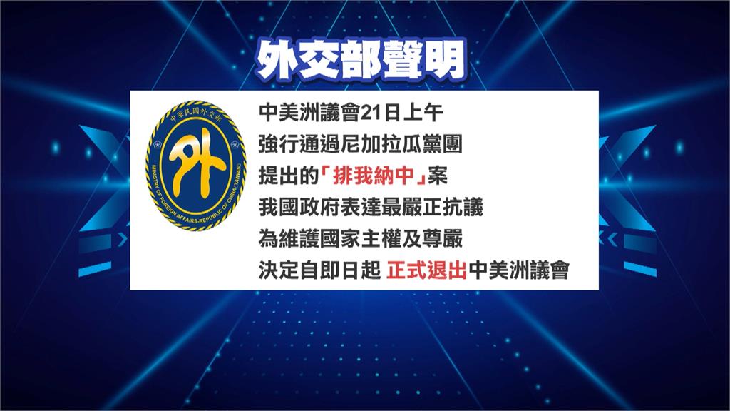 中國黑手伸進中美洲議會　尼加拉瓜提「排我納中」外交部嚴正抗議：即起退出