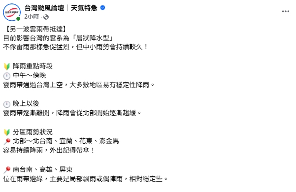 端午連假好天氣「這1天」另一鋒面接近!粉專曝「最新降雨時程」記得帶傘