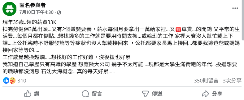 2寶爸月薪33K嘆「入不敷出」　網推1職業：薪水更好、時間彈性
