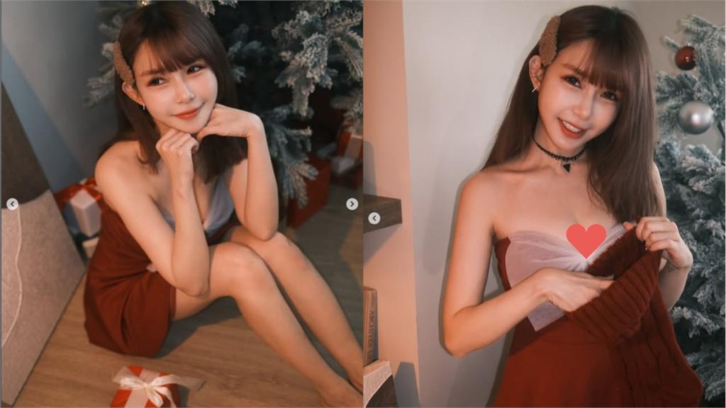 電競女神過聖誕「超兇戰袍」狂下滑　「猛洩雪白麻糬」超巨蝴蝶結撐不住！