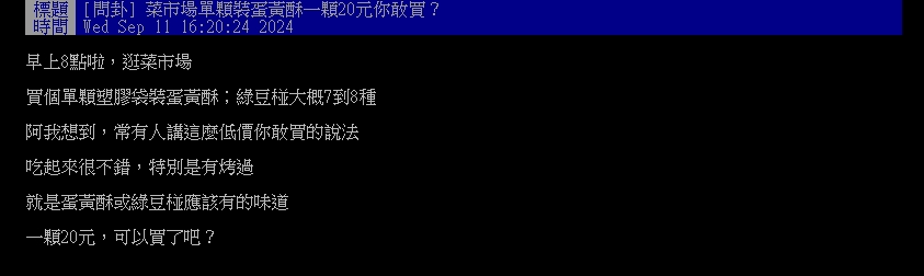 菜市場袋裝蛋黃酥「價格超便宜」敢買嗎？掀鄉民兩派激辯：本來就這個價！