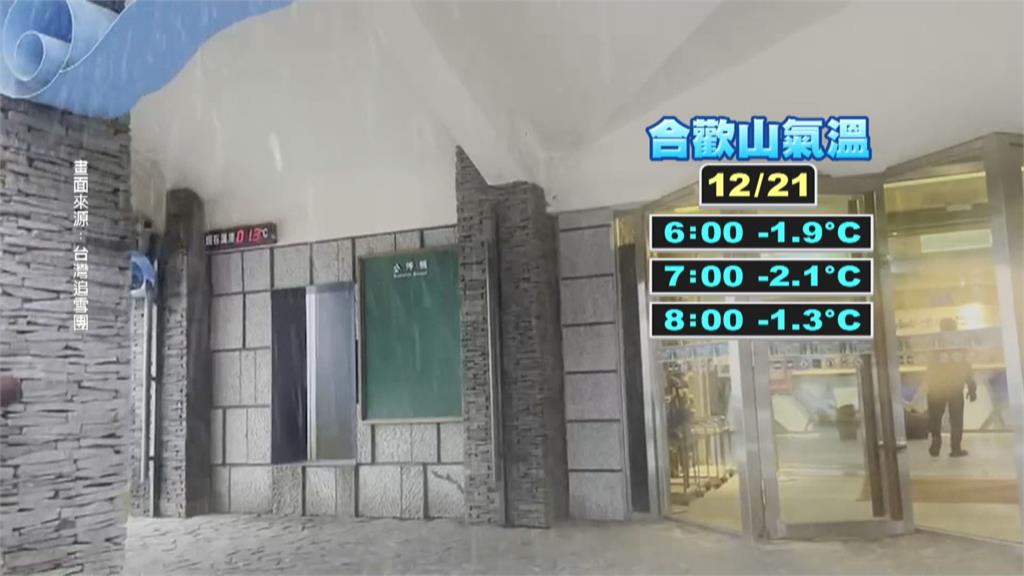 合歡山清晨下短暫五分鐘冰霰 松雪樓外成銀白世界