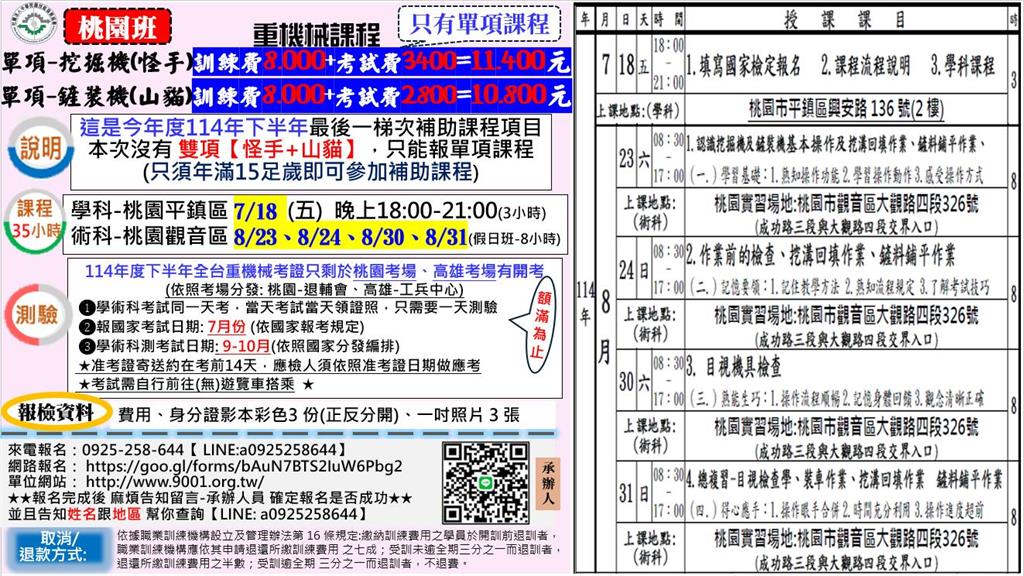 提升技能報名桃園場被要求高雄上課？　基隆重機考試學員要求全額退款