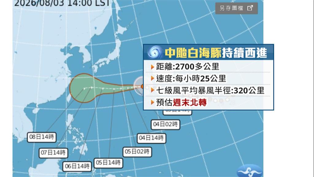 白海豚颱風最快週五發海警　氣象署：週六﹑週日最近台