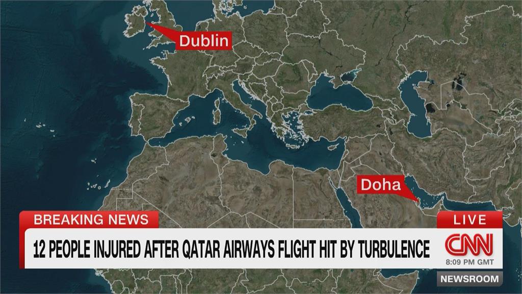卡達航空飛都柏林航班　遇上亂流　釀12人傷
