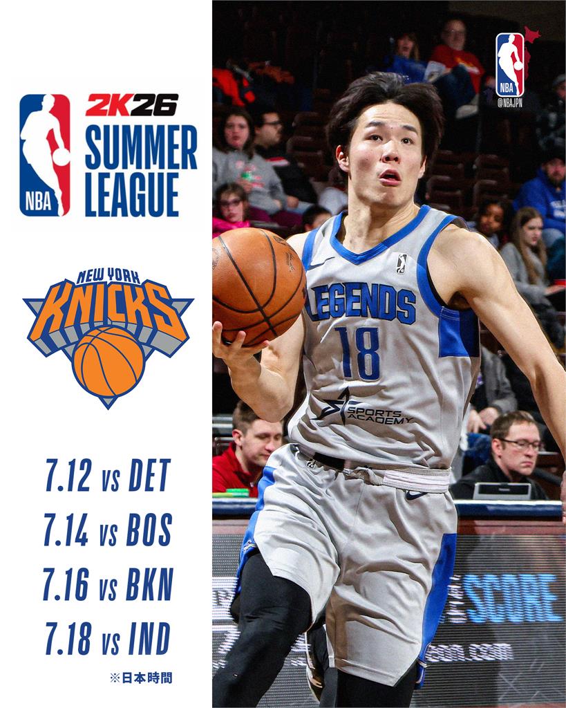 NBA／日本「爸爸」馬場雄大代表尼克二度挑戰夏季聯賽　河村勇輝成自由球員追夢