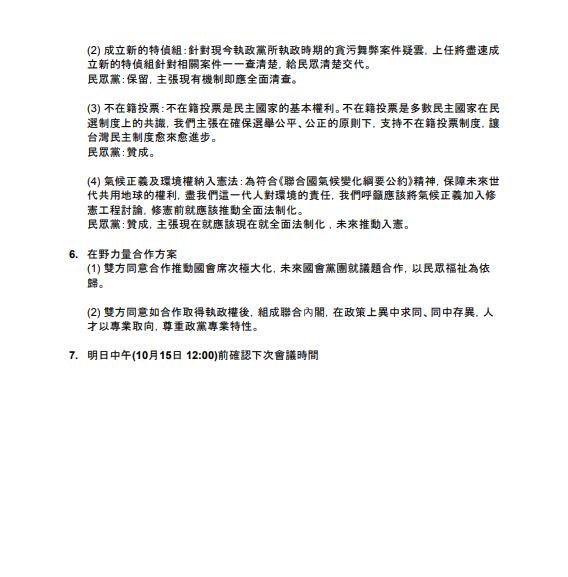 快新聞／藍白合會談「會議記錄」7大點一次看　雙方同意辯論但要先確認這事