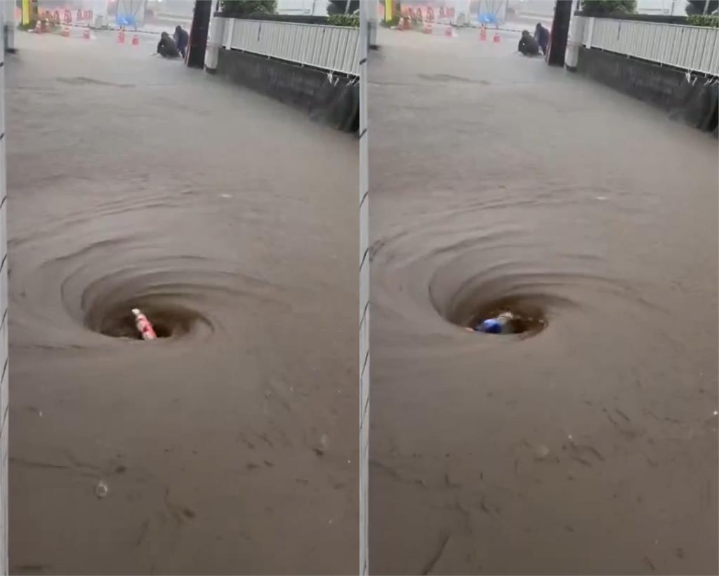 千葉暴雨大淹災「炸出馬路黑洞」！6秒駭人畫面「高速吞噬」5百萬網嚇爛：別靠近