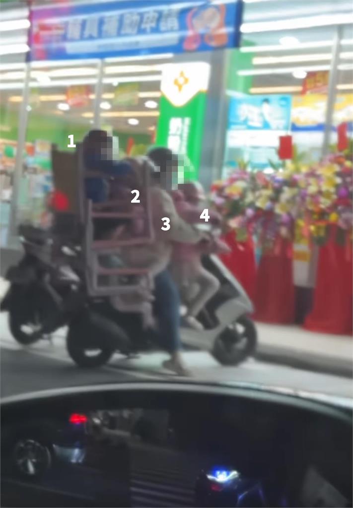 台南驚見「危險4貼」女騎士1打3!「超狂疊疊樂」畫面曝…警方:已違法
