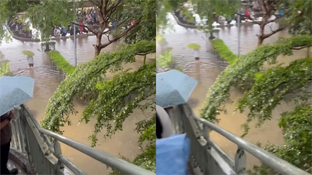 新竹市豪雨狂炸慘變「巨型貢丸湯」畫面曝…他自嘲在「溯溪」網喊：改騎貢丸通勤