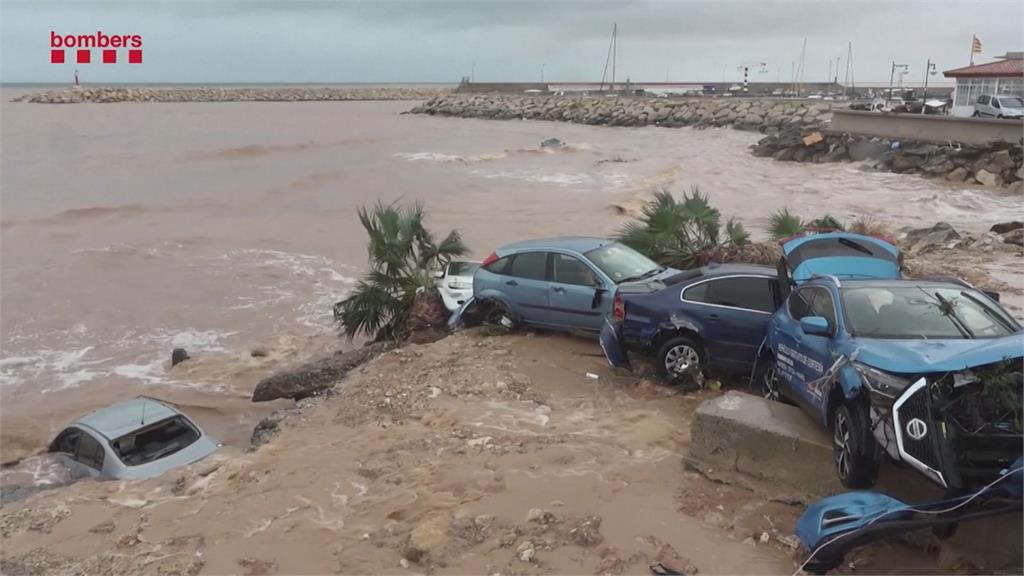 西班牙暴雨成災！東北部小鎮慘淹　道路中斷、數十輛車被沖進地中海