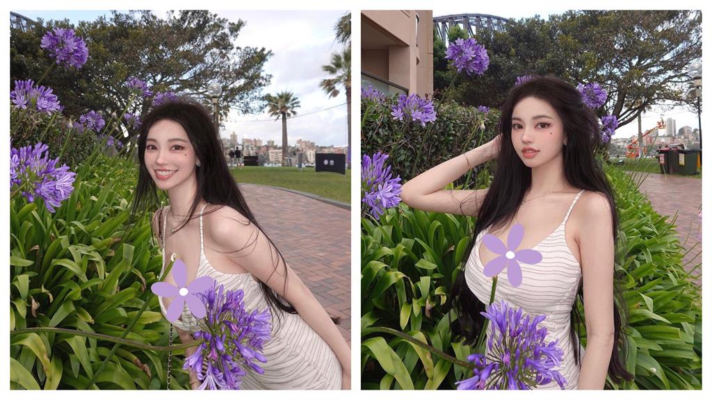 台灣正妹激短洋裝遊雪梨！網見「彎腰甜笑」側拍全暴動：好大朵的花