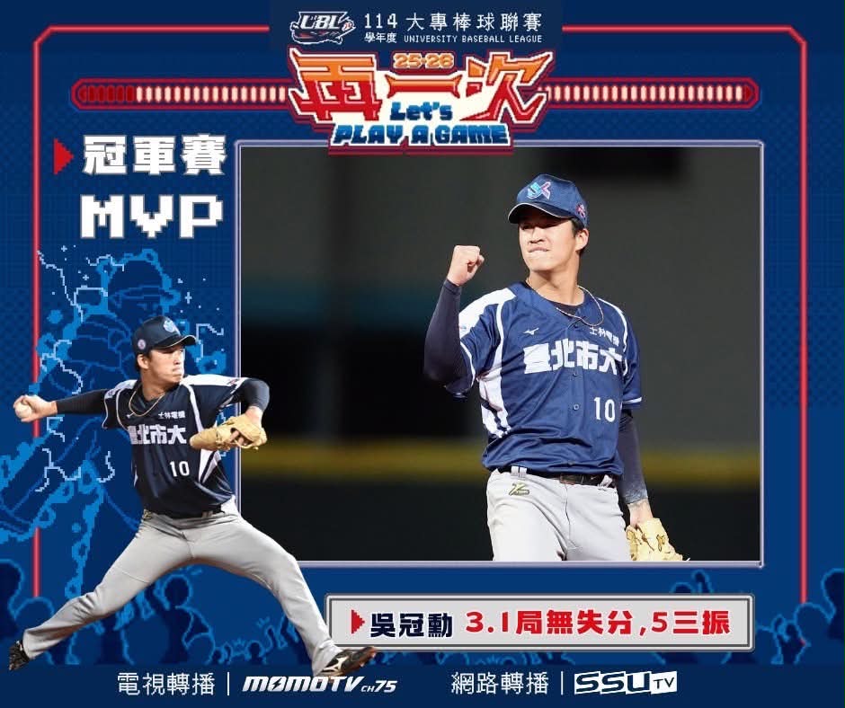 棒球／大專盃最有價值球員吳冠勳將參加選秀！相約獅好友戴伯丞職棒齊打拚