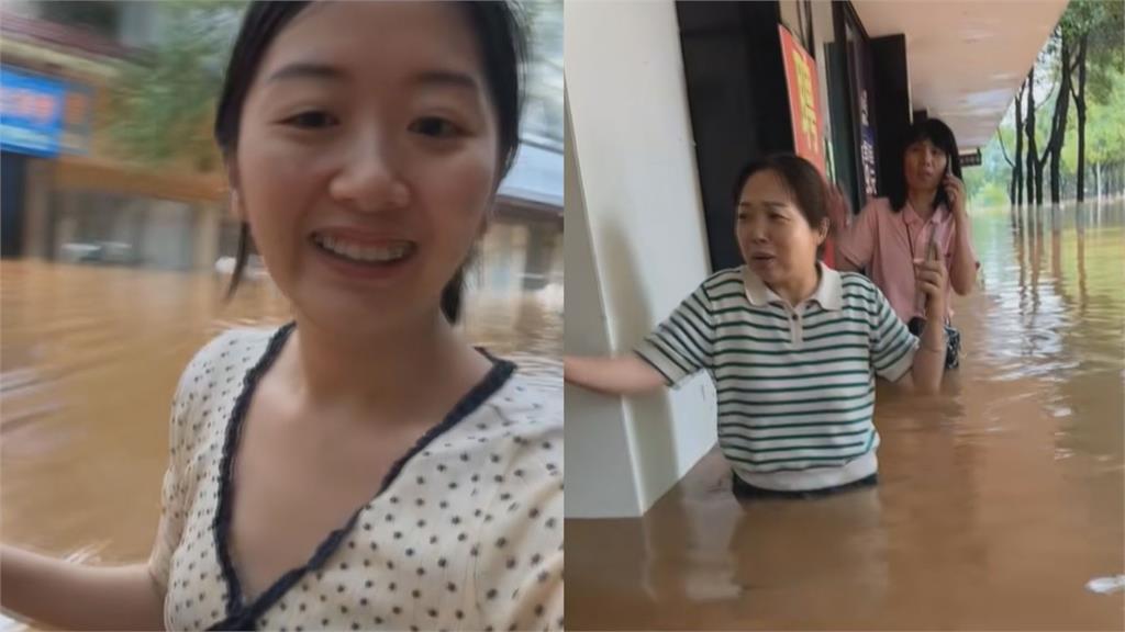 被大洪水淹到胸口處!5中國女不忘自拍發抖音 網傻眼:這能笑得出來